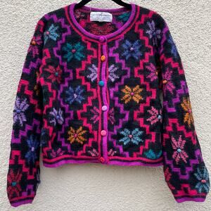 Vintage 90's Peruvian Connection Alpaca Rainbow Floral Sweater Small